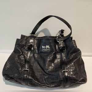 Coach Mia Black Embossed Leather Croc Satchel